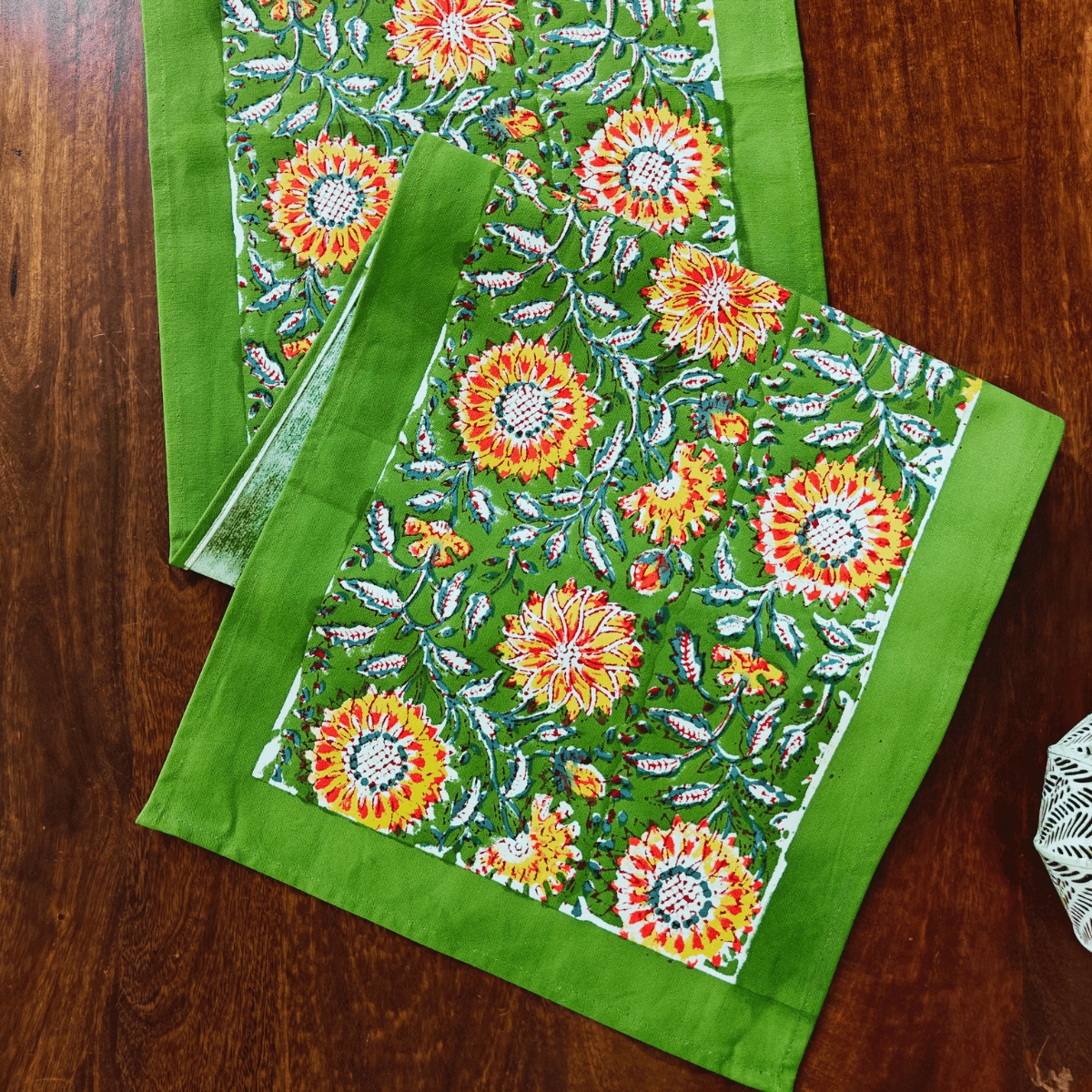 Olive Table Runner, 100% cotton, 13" X 72" - Coral Slub -